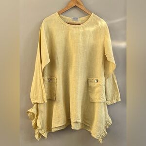 B Hadikusumo linen yellow tunic top size medium